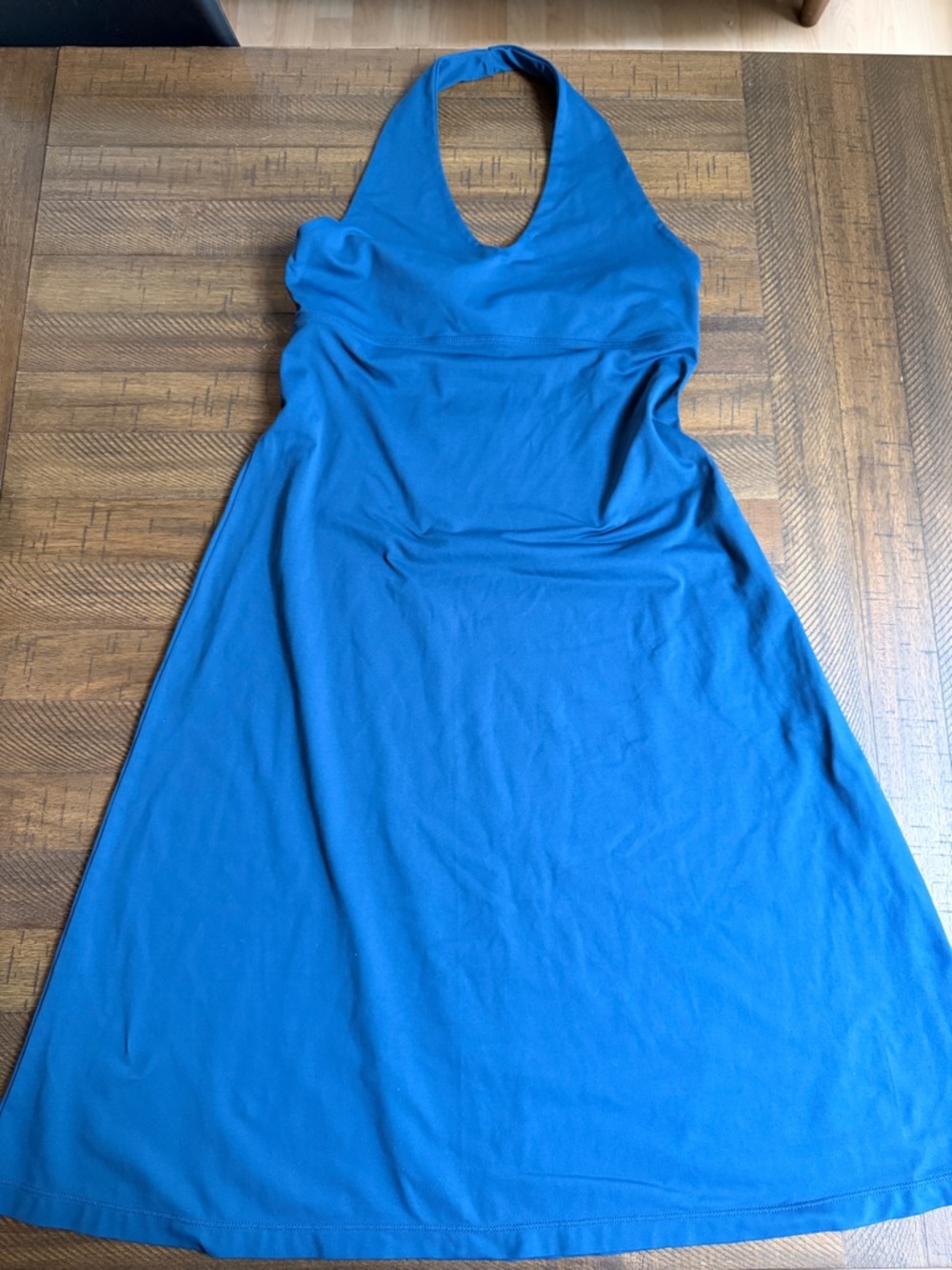Patagonia Morning Glory Halter Dress Blue Size L Open Back A-Line Athletic